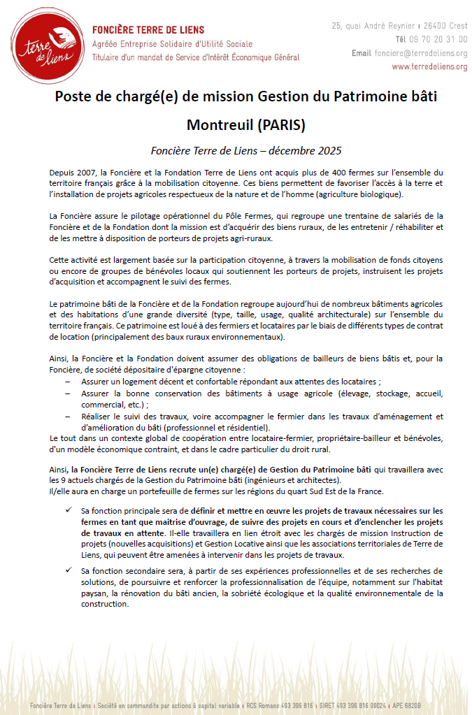 TERRE DE LIENS offre emploi